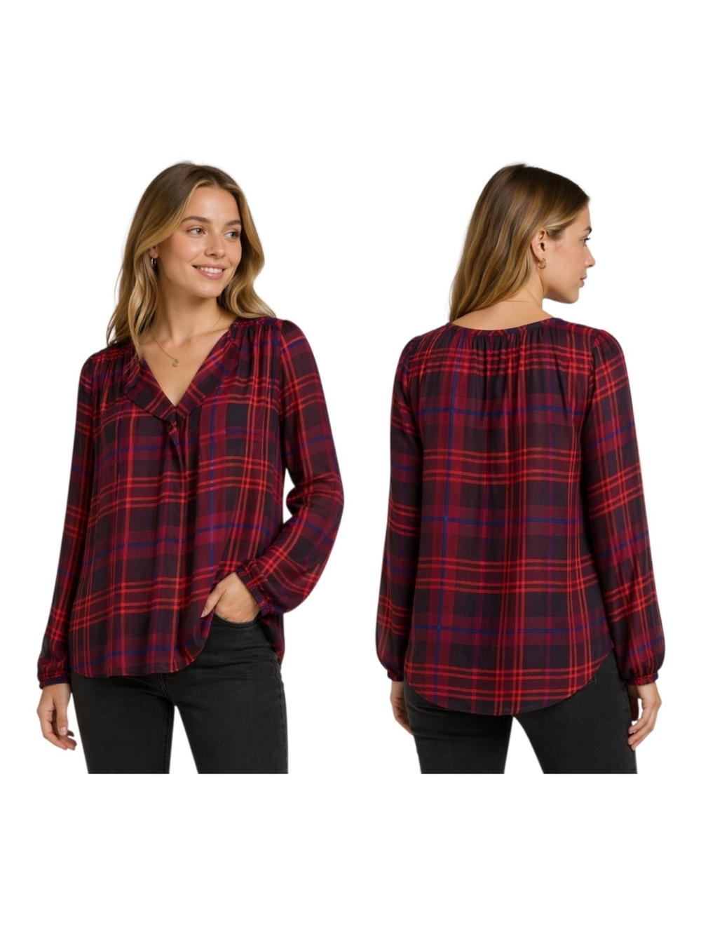 Stitch Fix Skies Are Blue Viper Plaid Split Neck Tunic Business Casual office